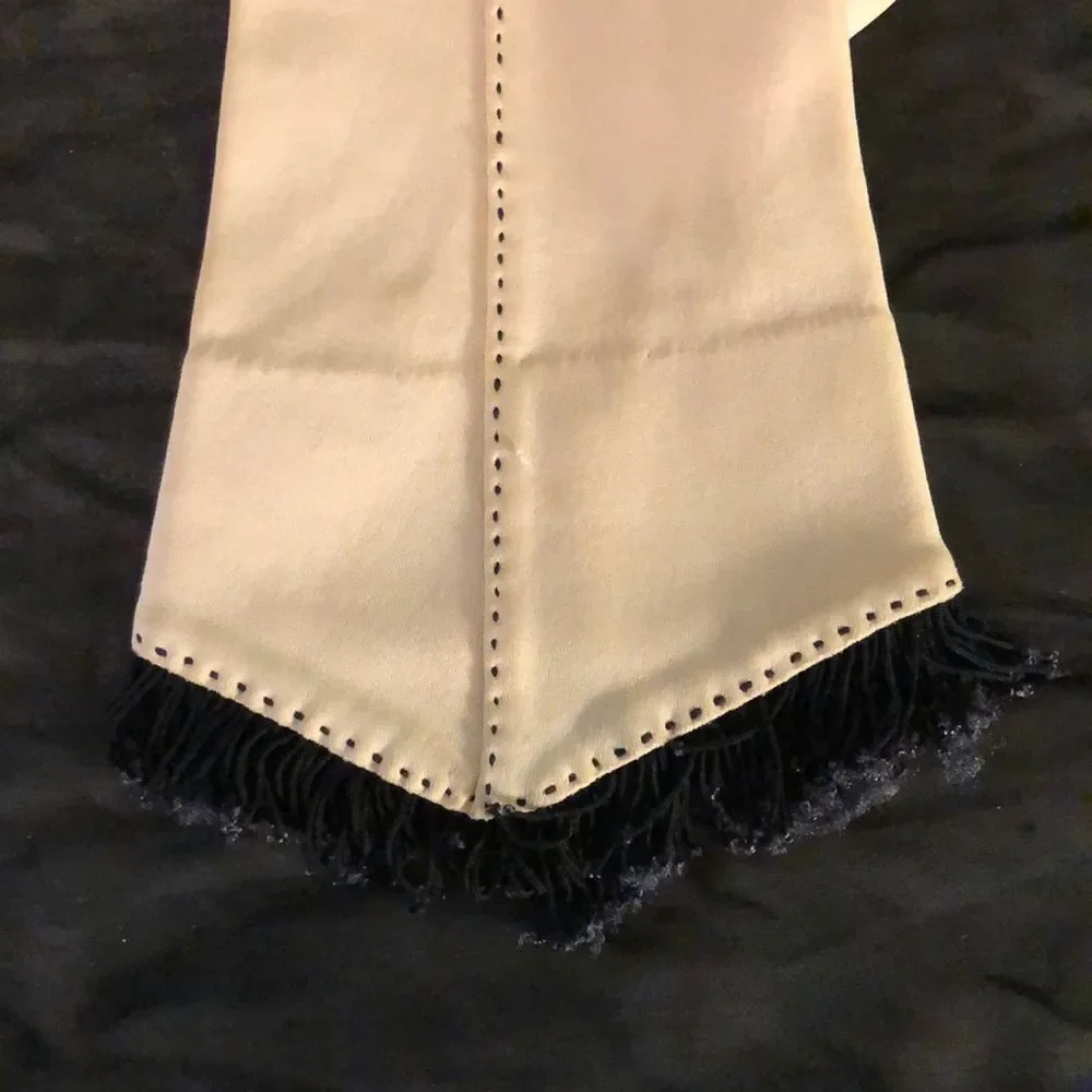 Vintage Ladies Cream Gloves Black Fringe Small